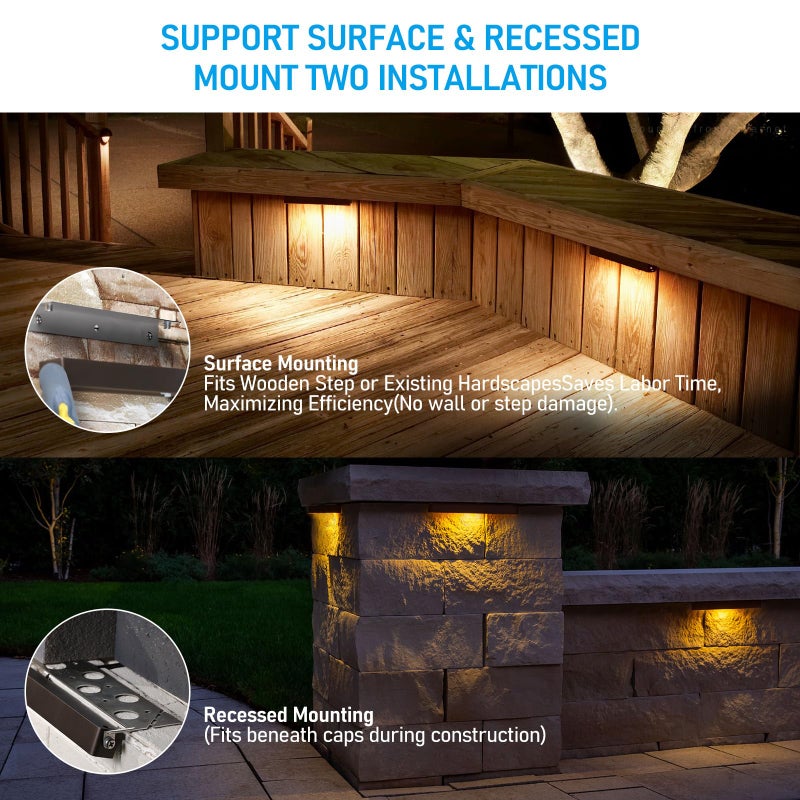 LEONLITE 12 Inch LED Hardscape Lighting, Update Retaining Wall Light, LED Landscape Lighting, 12-24V AC/DC Paver Light Low Voltage, 3W/5W/7W Dimmable Outdoor Step Lights, 2700K Soft White, ETL, 4 Pack - Image 3